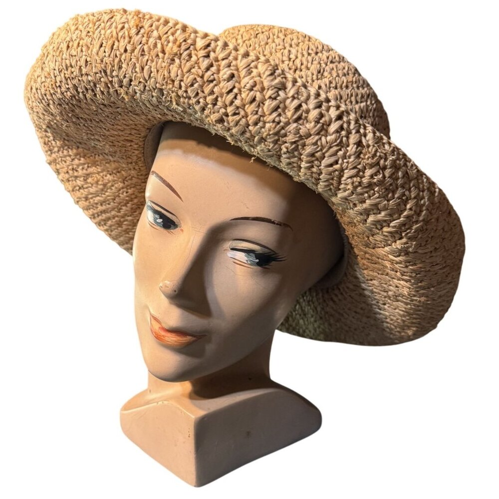 Scala Womens Natural Fiber Wide Brim Sun Hat Woven Design One Size Summer Beach